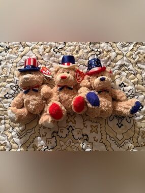 INDEPENDENCE Ty Beanie Babies Red, White & Blue 3 Patriotic Bears MWMT July 4th